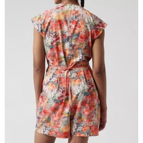 Athleta Womens‎ S Marlow Orange Pink Watercolor Floral Shorts Romper - Picture 2 of 16